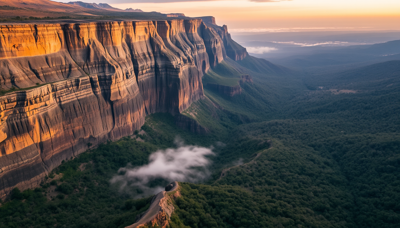 La scarpata della Rift Valley keniota sotto un cielo di nuvole alte.